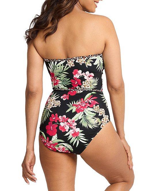 Tommy Bahama Lily Cat Floral Print Sweetheart Strapless Tummy Control One Piece Swimsuit Product Image