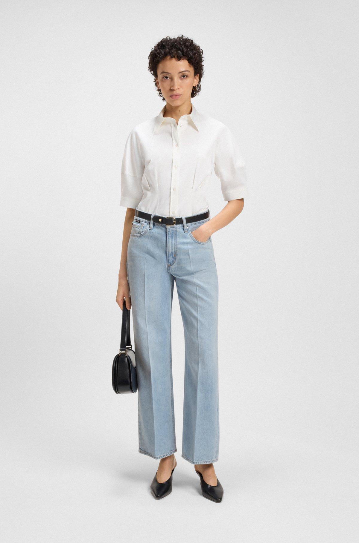 Wide-leg jeans in blue rigid denim Product Image