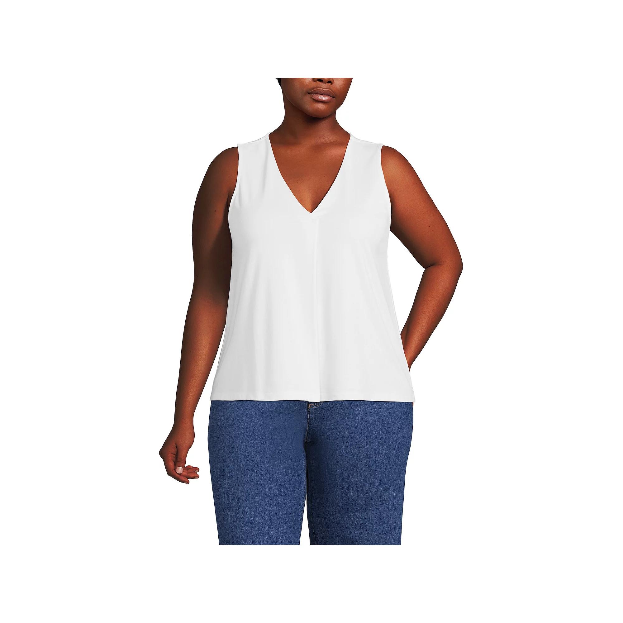 Plus Size Lands' End Lightweight Pleated V-Neck Tank Top, Women's, Size: 3XL, Ivory Black Palm Product Image