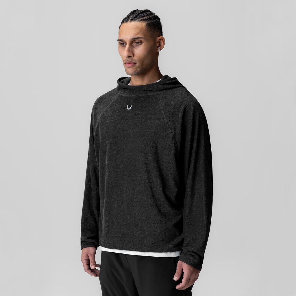 1054. Towel Terry Reversible Hoodie - Black Product Image
