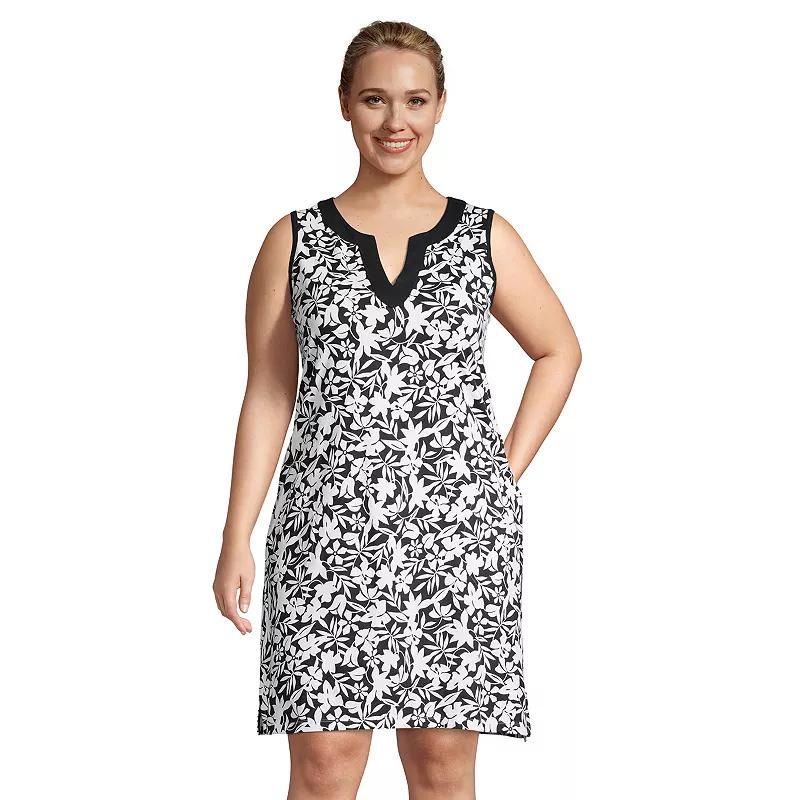 Plus Size Lands End Splitneck Swim Cover-Up Dress, Womens Product Image