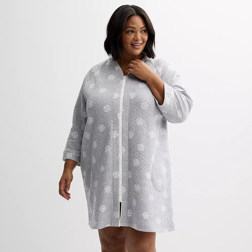 Plus Size Croft & Barrow® Quilted Zip Short Robe, Women's, Size: 3XL, Floral Bird Product Image