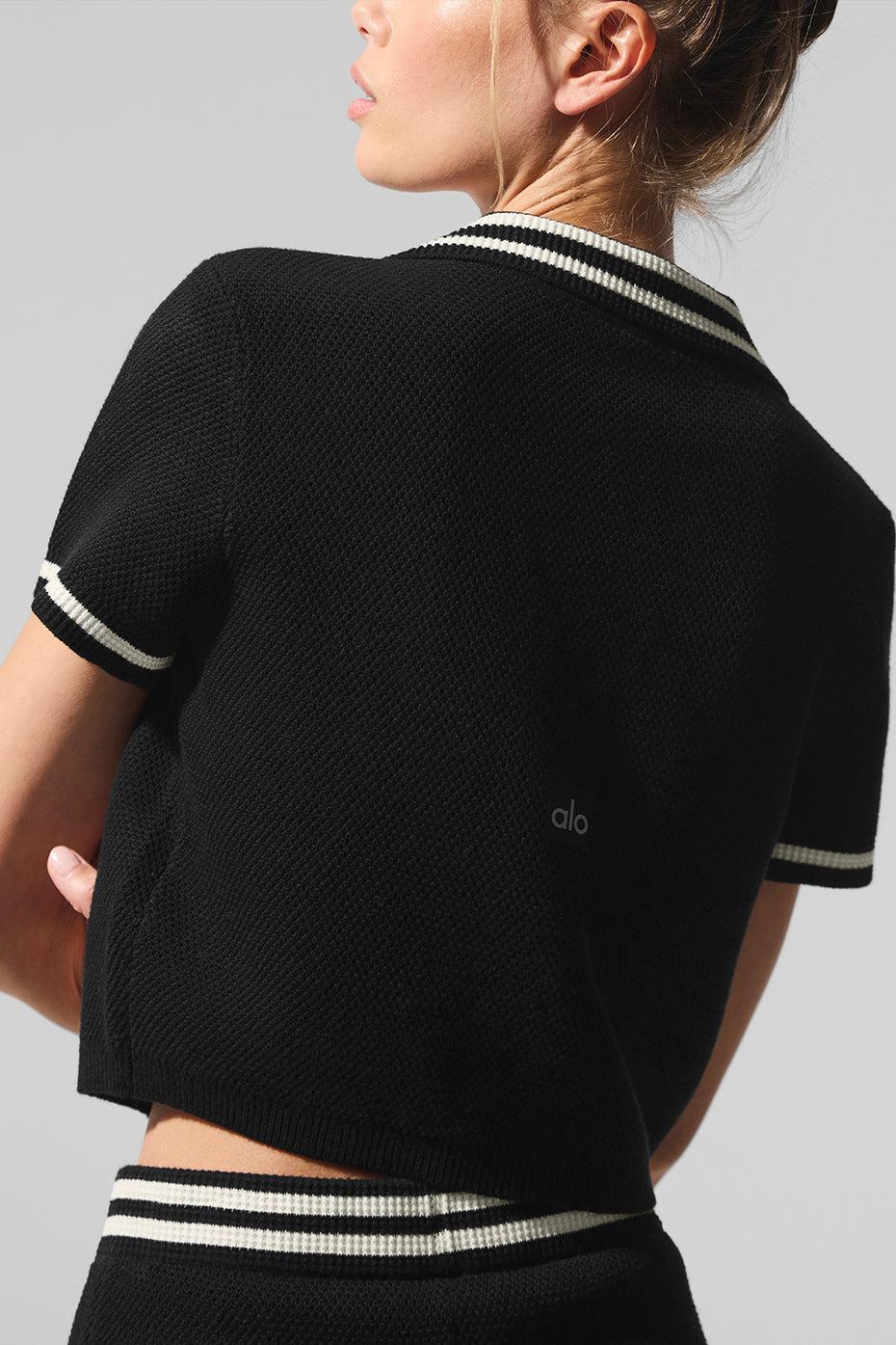 Tennis Club Sweater Knit Cropped Polo - Black/Ivory Product Image