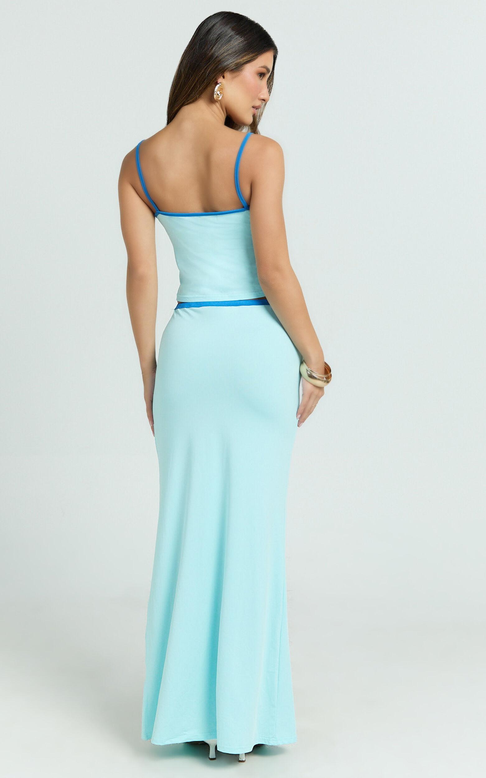 Alyssa Two Piece Set - Contrast Cami Top and Maxi Skirt Set in Light Blue Product Image
