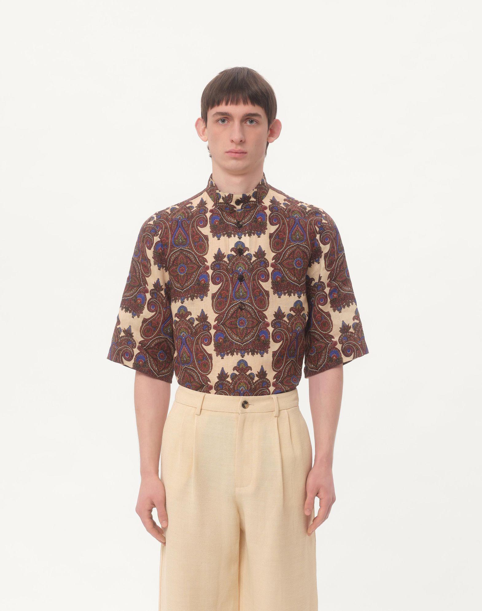 Short-Sleeved Linen Kaftan With Voyage Imaginaire Print Product Image