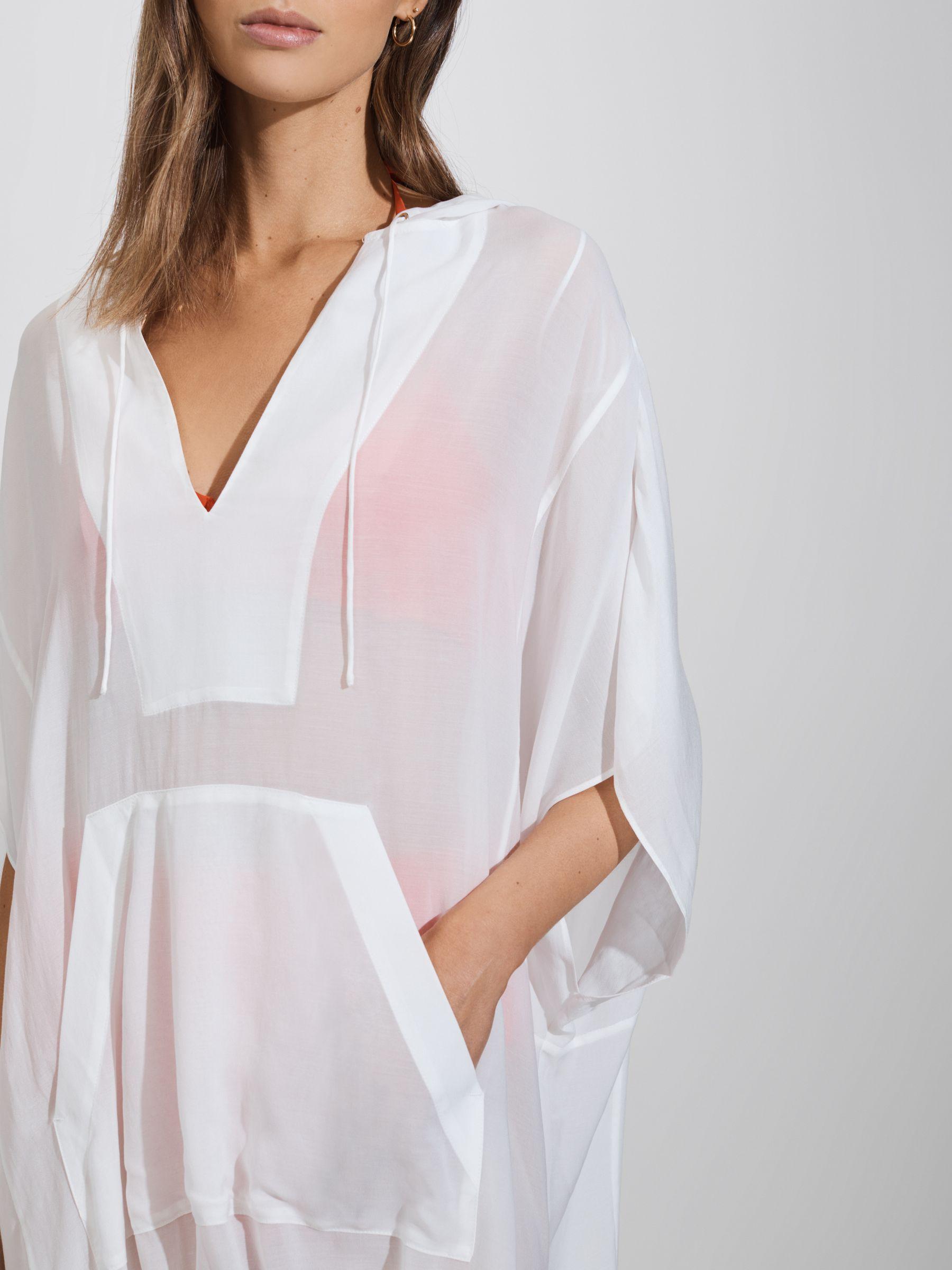 Drawstring Hem Kaftan in White Product Image
