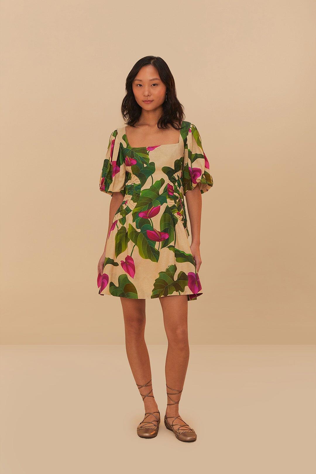 Sand Anthurium Leaves LENZING™ ECOVERO™ Euroflax™ Mini Dress Product Image