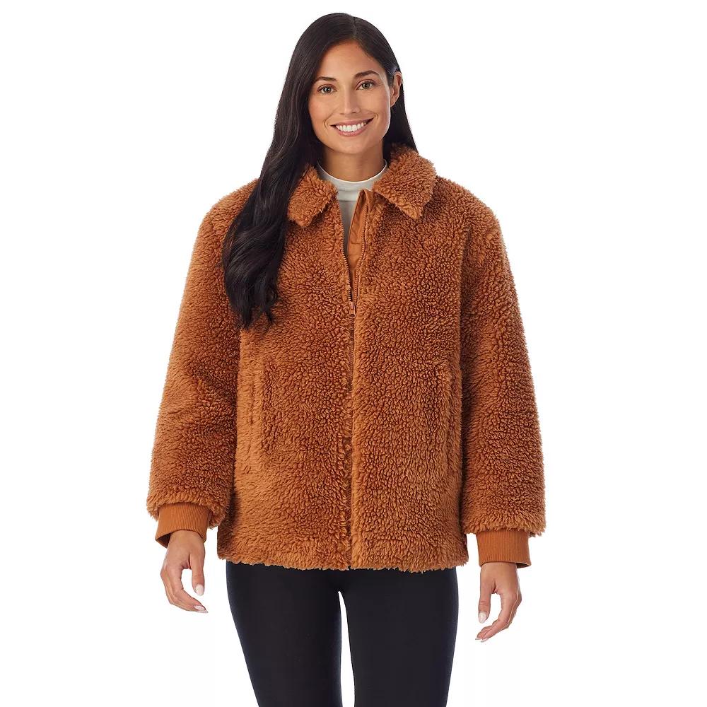 Women's Cuddl Duds Sherpa Bomber Jacket, Size: Medium, Brown Product Image