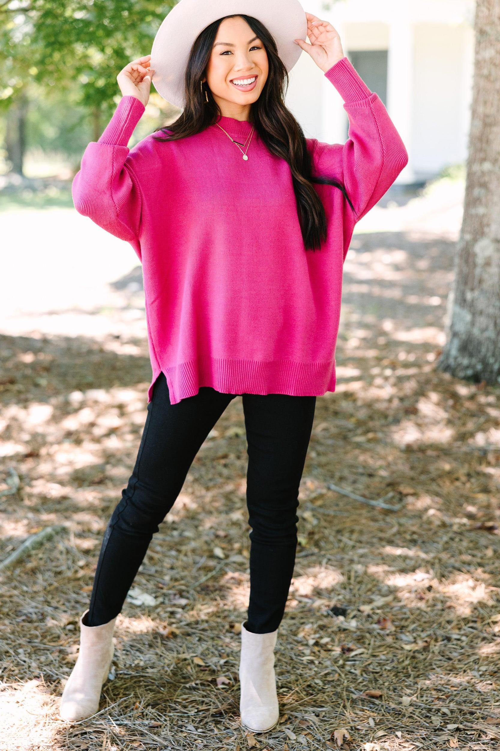 Perfectly You Magenta Pink Mock Neck Sweater Female Product Image