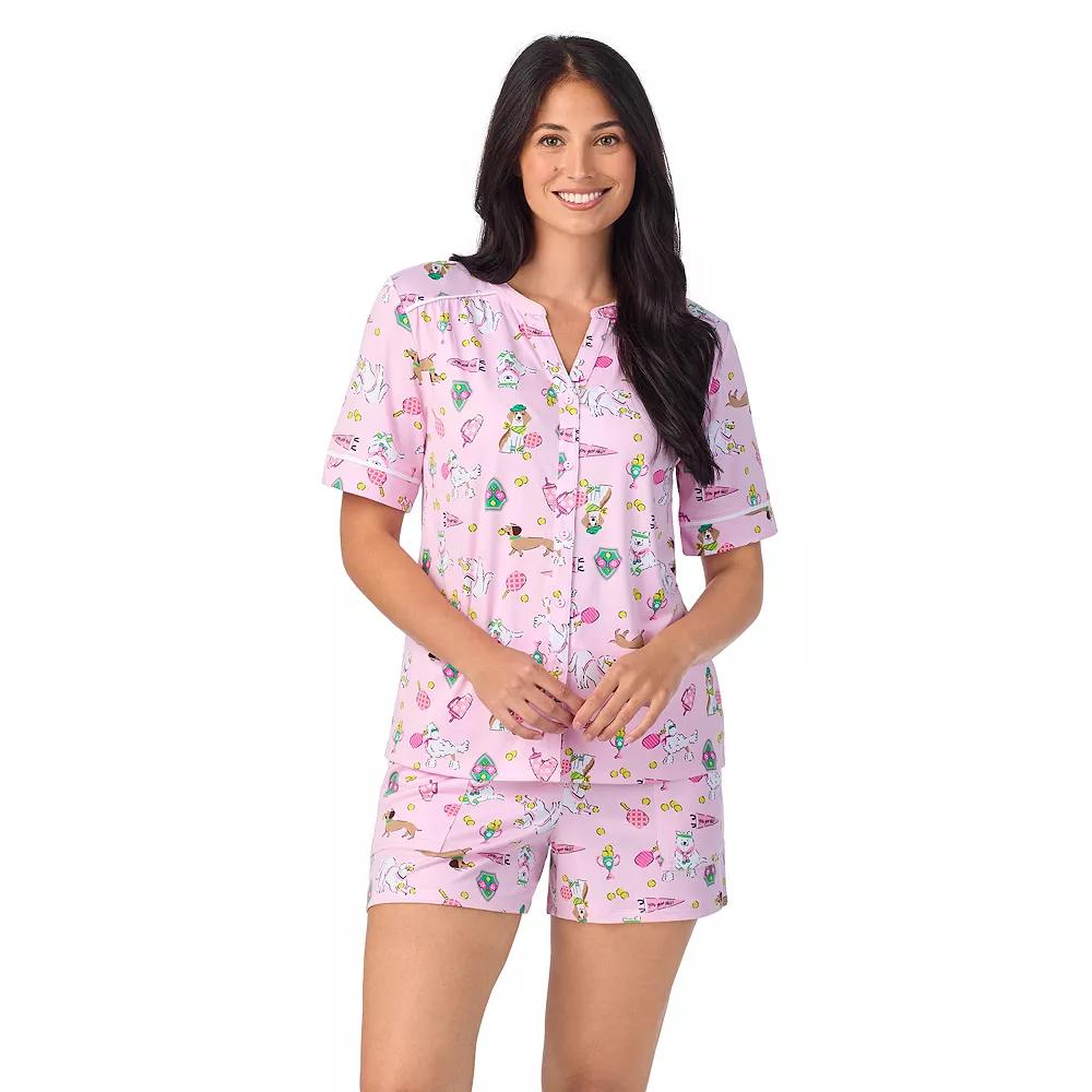 Women's Cuddl Duds® Short Sleeve Split Neck Pajama Top and Pajama Shorts Set, Size: XXL, Pink Dogs Product Image