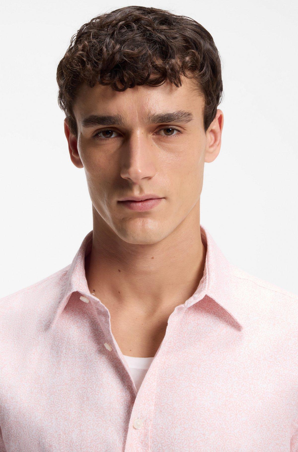 Floral-print slim-fit shirt in stretch linen Product Image