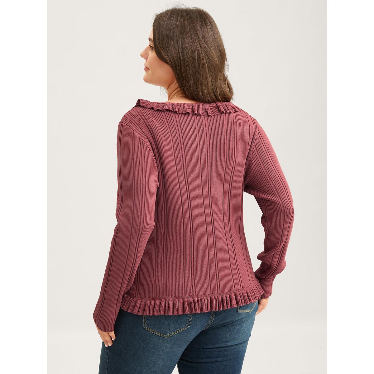 Plus Size Ruffled Edged Front Tie Knit Cardigan Rust Women Timeless Bodycon Long Sleeve Elegant Cardigans BloomChic 14-16/1X Product Image