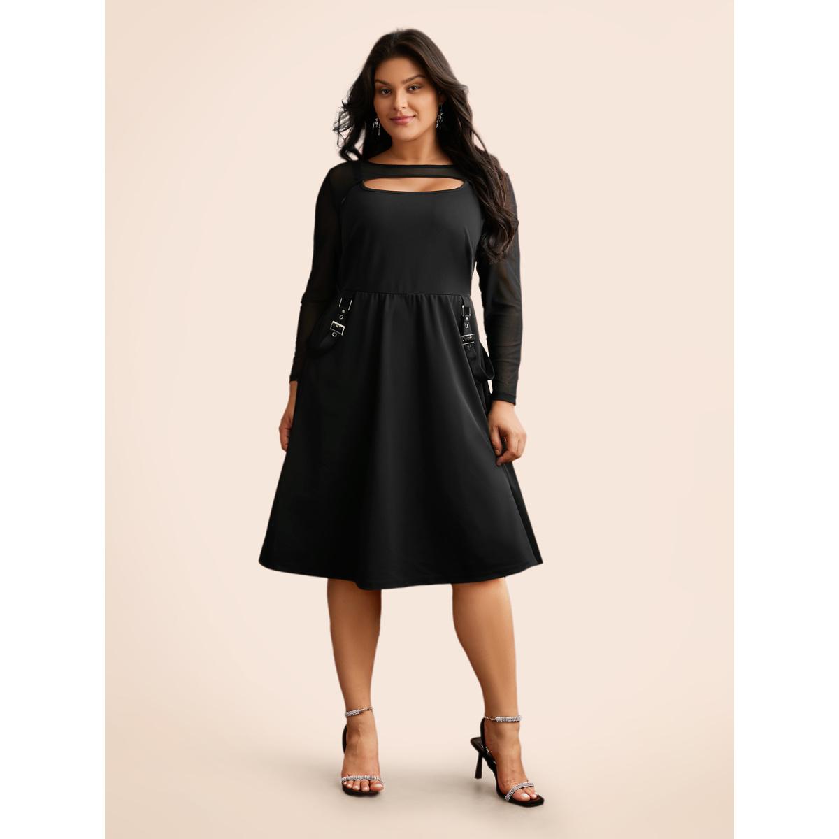 Plus Size Gothic Knit Faux Two Piece Dress Black Women Cocktail See through Party Curvy Bloomchic 18-20/2X Product Image