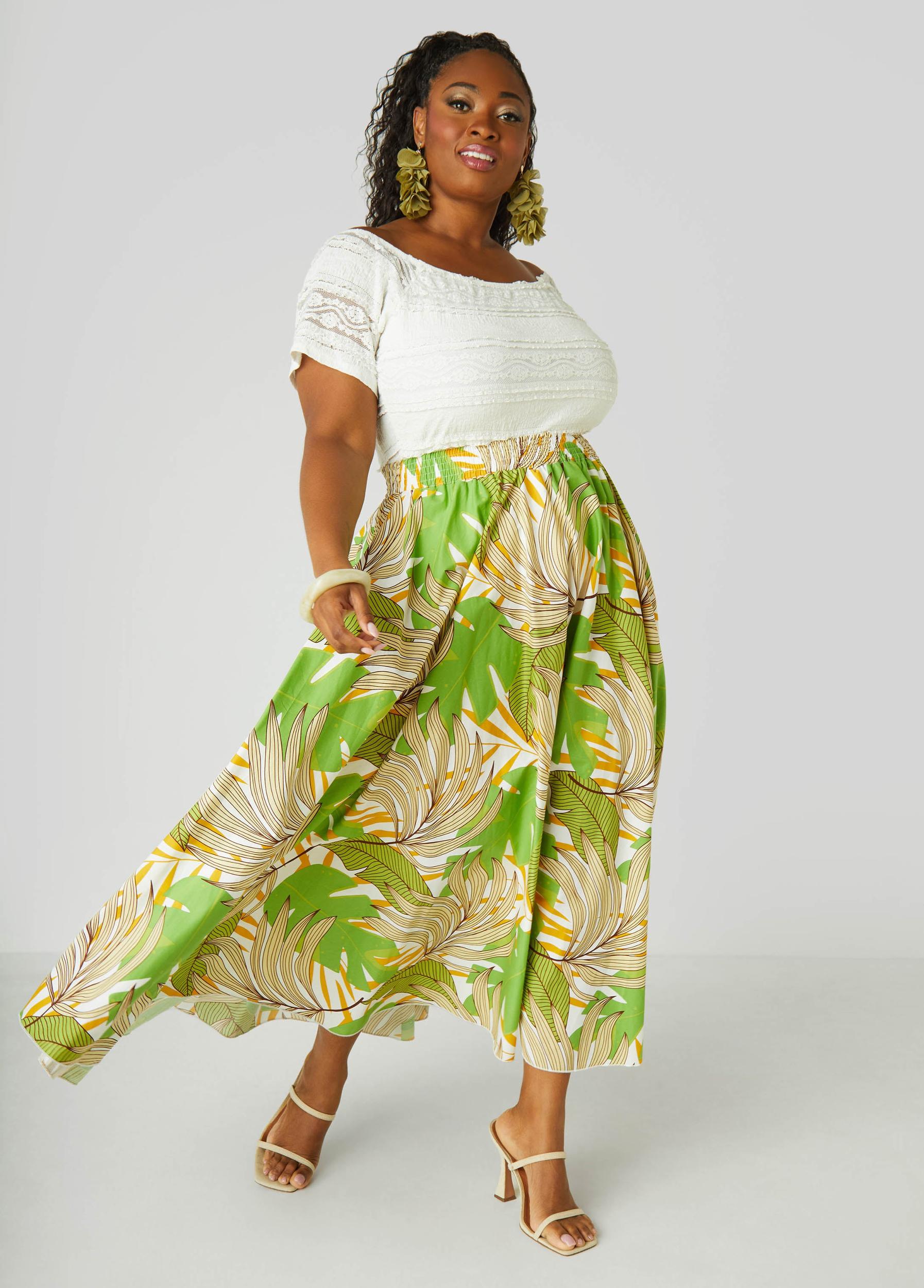 Leaf Print Maxi Skirt Product Image