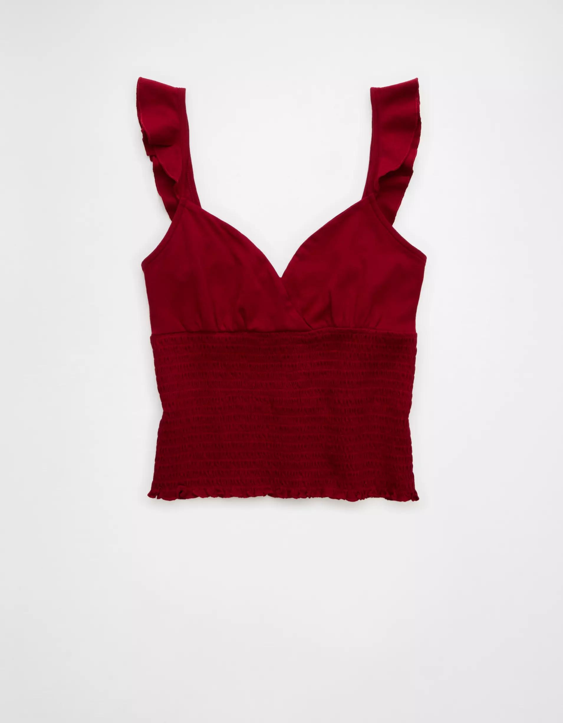 AE Sunchaser Knit Wrap Front Smocked Tank Top Product Image