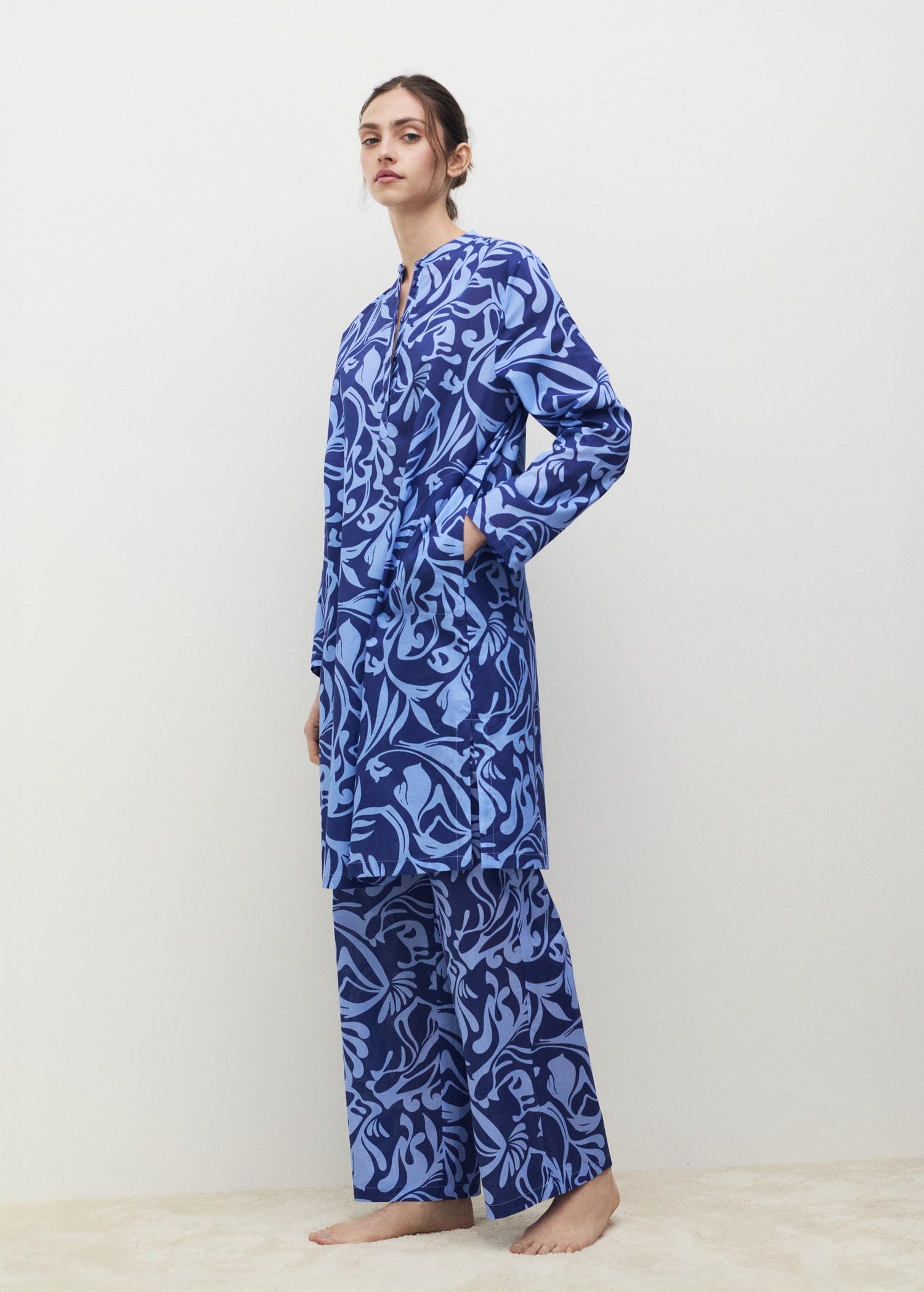 Two-tone printed cotton caftan - Women | MANGO USA Product Image