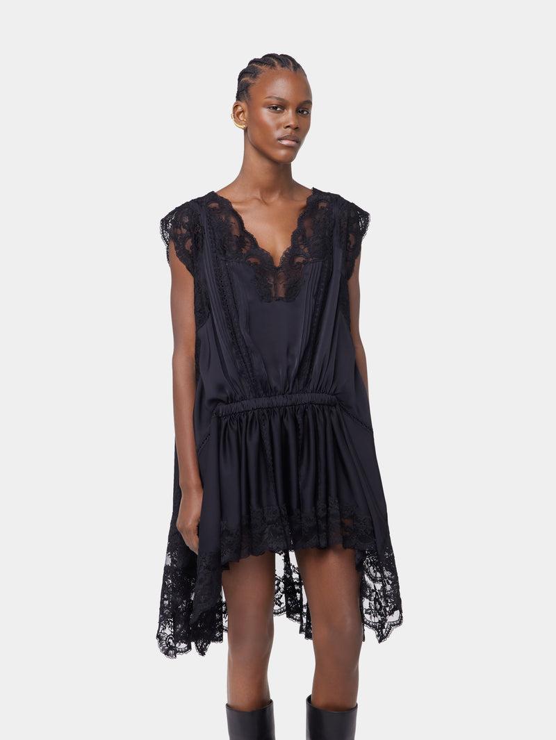 BLACK SHORT DRESS IN LACE AND SATIN Product Image