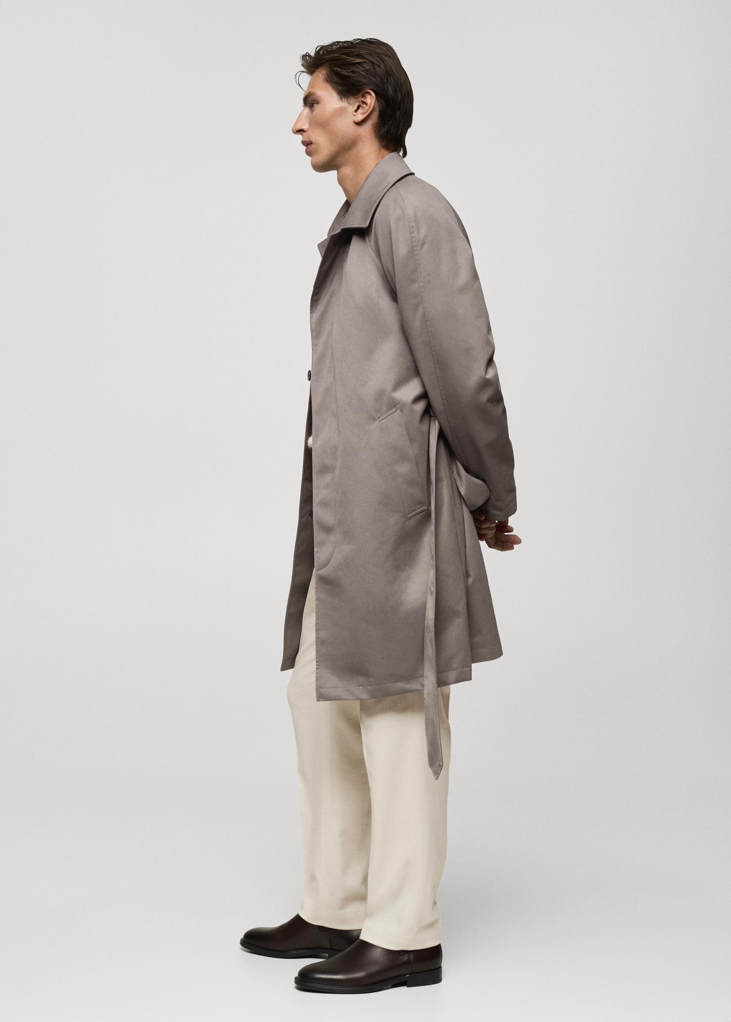 Belted trench coat with brushed finish - Men | MANGO USA Product Image