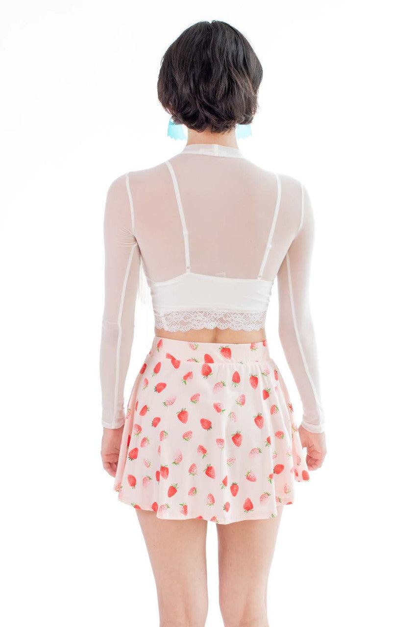 White Long Sleeve Fringe Trim Mesh Top Product Image