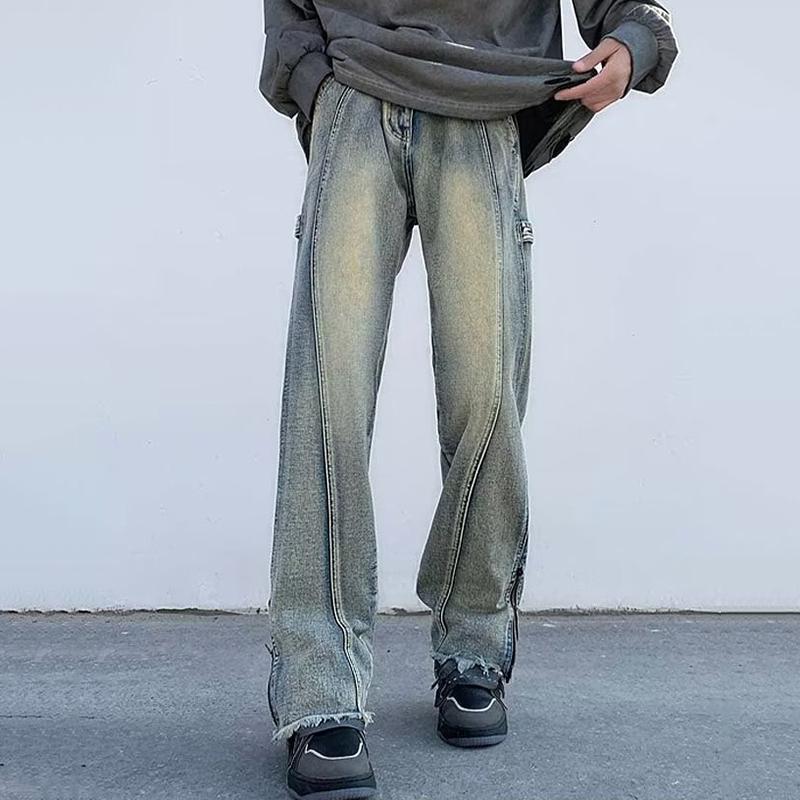 Sopula Men's Zipper Street Style Micro-Flare Raw Edge Jeans Product Image