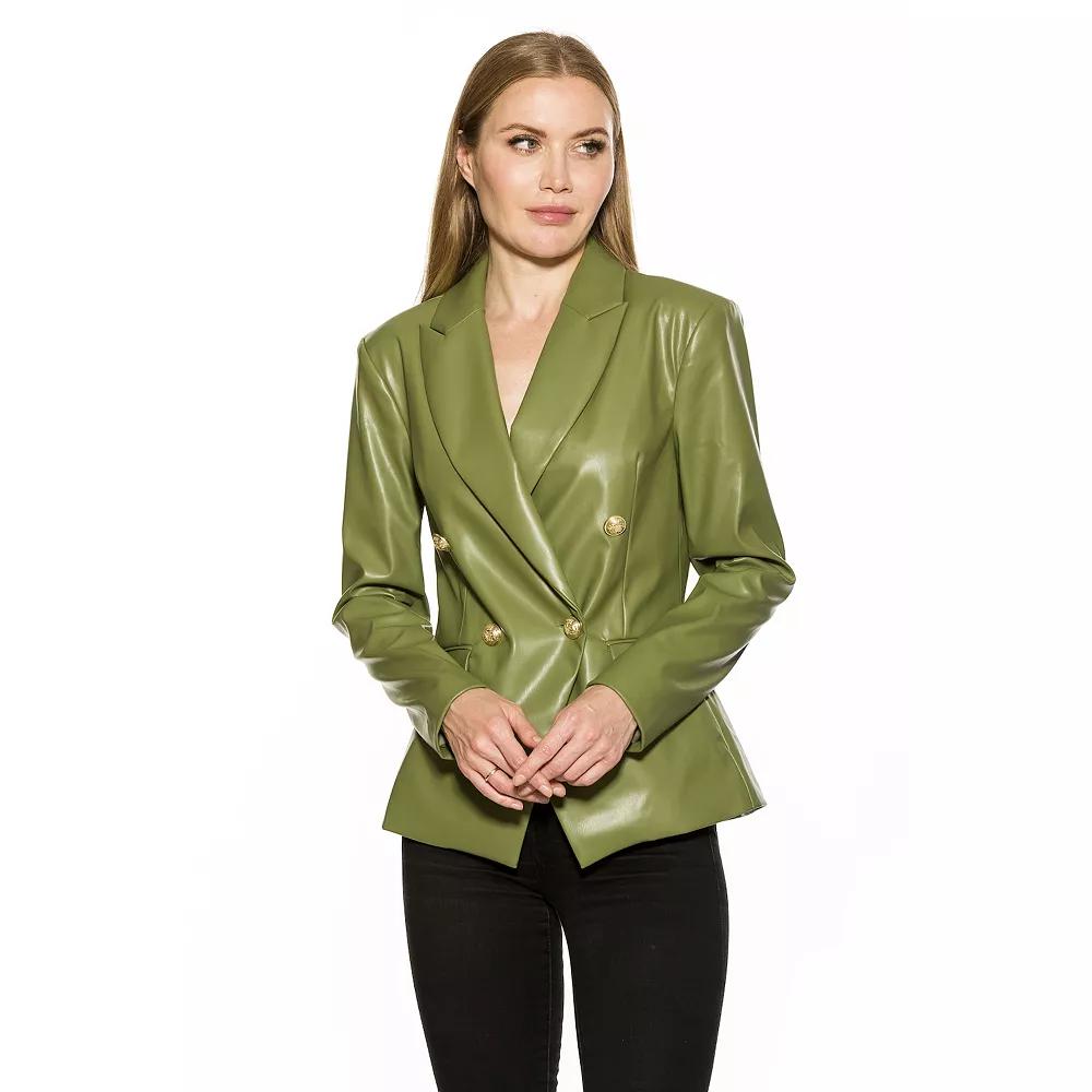 Women's ALEXIA ADMOR Classic Faux-Leather Double-Breasted Blazer, Size: 2, Green Product Image