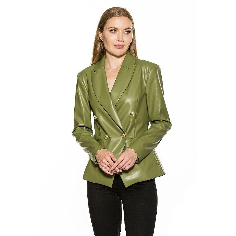 Women's ALEXIA ADMOR Classic Faux-Leather Double-Breasted Blazer, Size: 2, Green Product Image