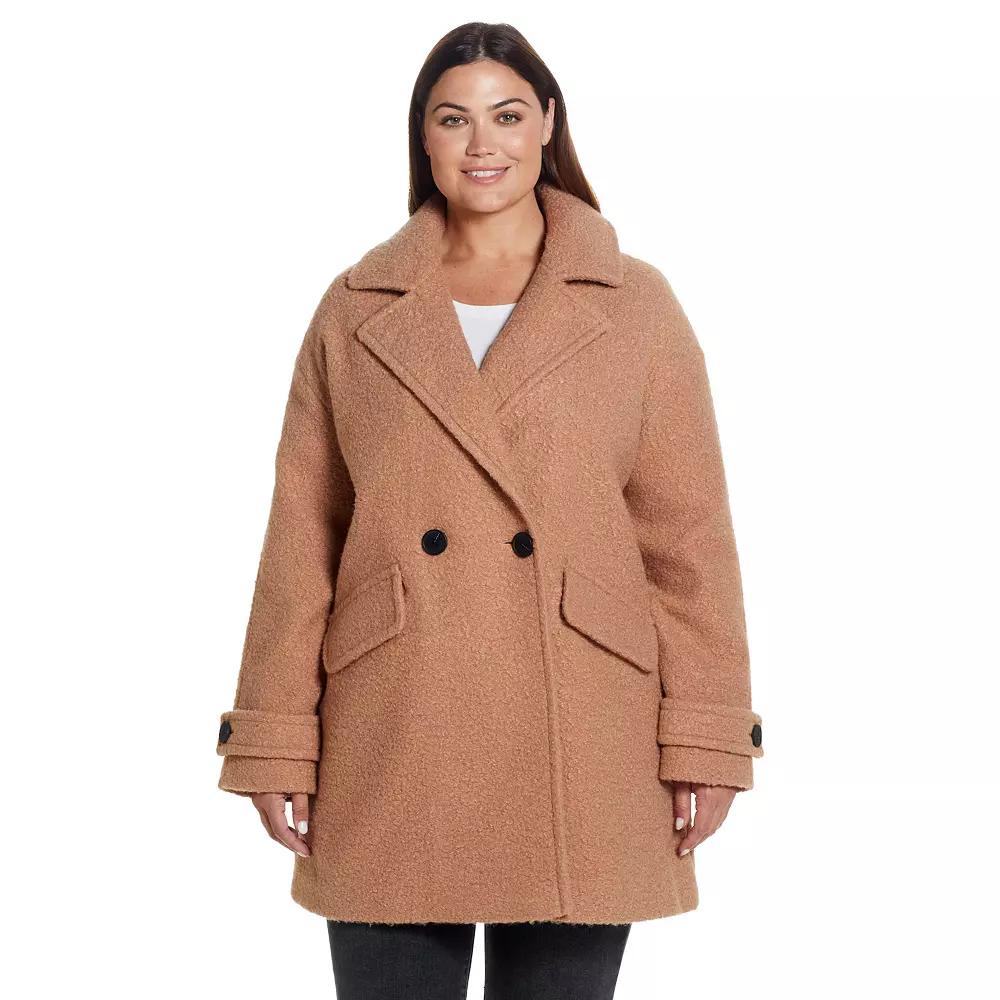 Plus Size Weathercast Double Breasted Boucle Peacoat, Women's, Size: 2XL, Camel Product Image