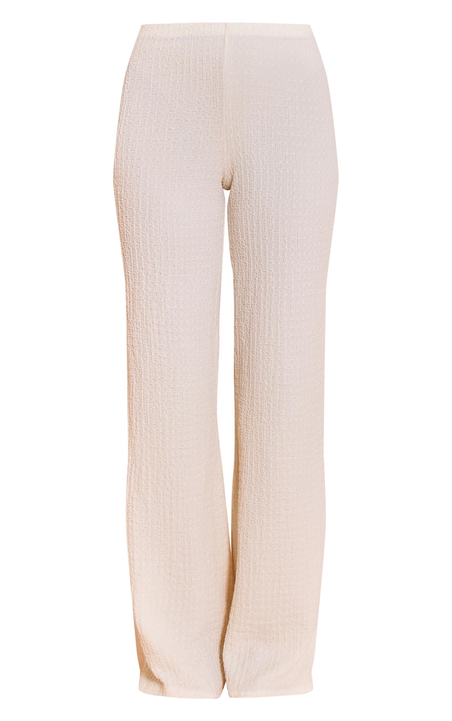  Cream Textured Drawstring Straight Leg Pant Product Image