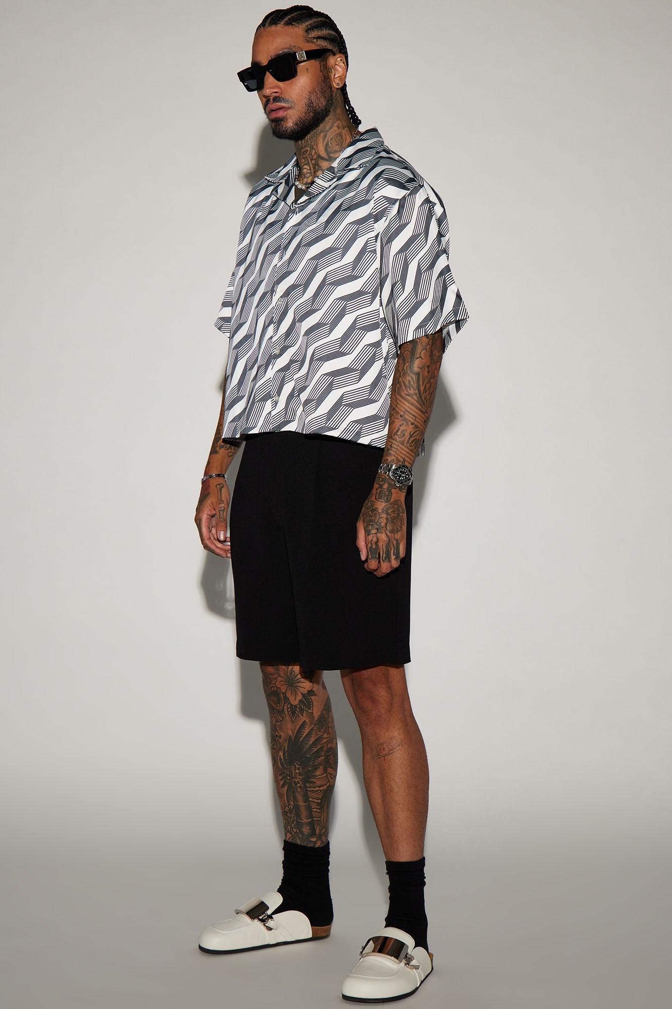 High Stepper Cropped Button Up Shirt - Black/combo Product Image