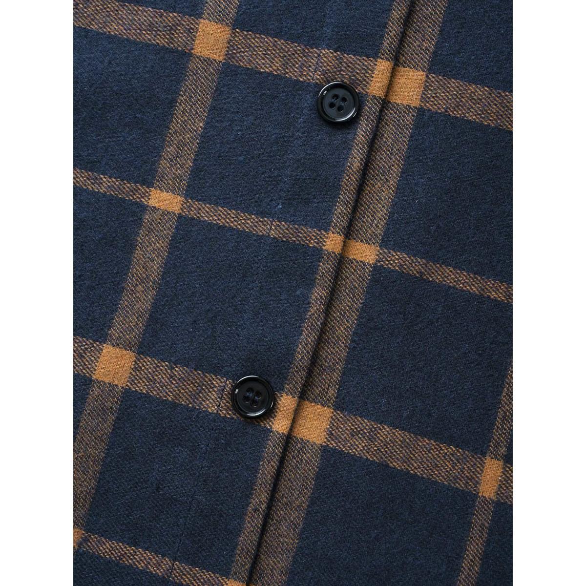 Plus Size Plaid Button Through Belted Dress DarkBlue Women Casual Belted Shirt collar Long Sleeve Curvy BloomChic 14-16/1X Product Image