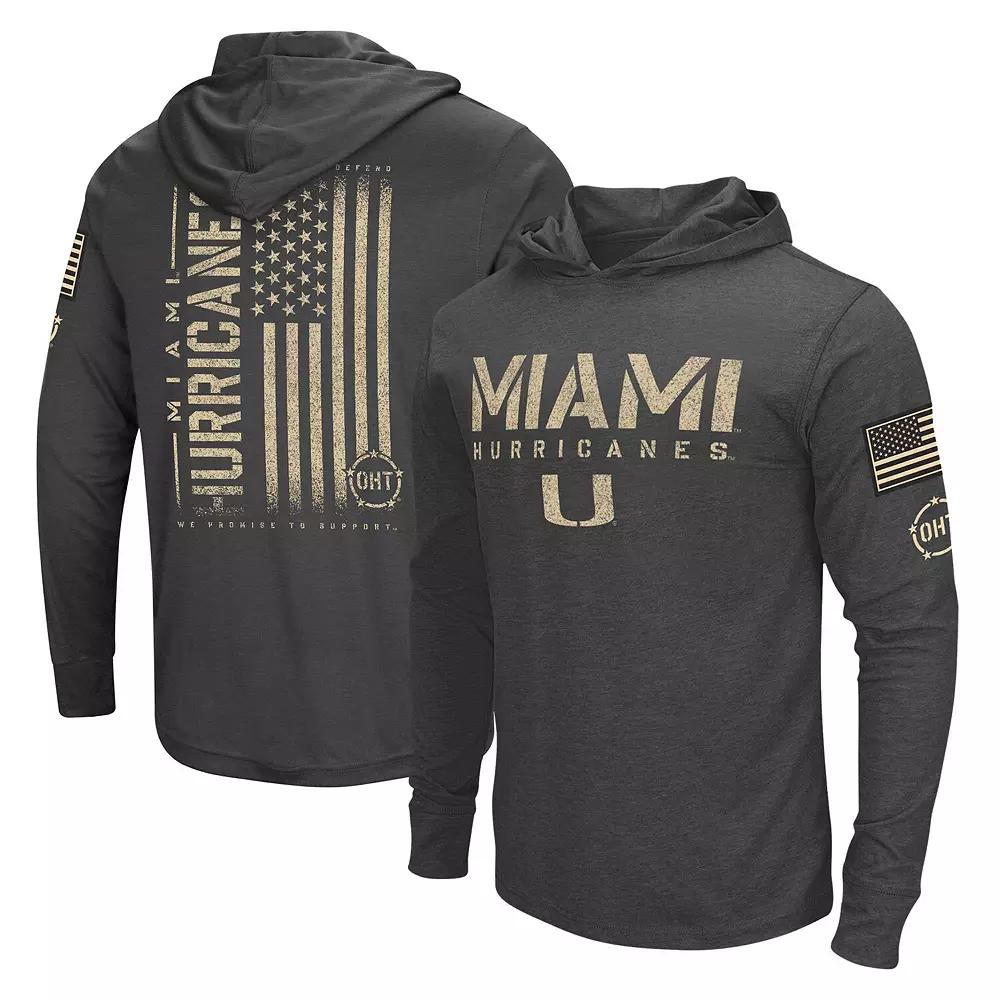 Men's Colosseum Heather Black Miami Hurricanes Team OHT Military Appreciation Long Sleeve Hoodie T-Shirt, Size: XL, Charco Product Image