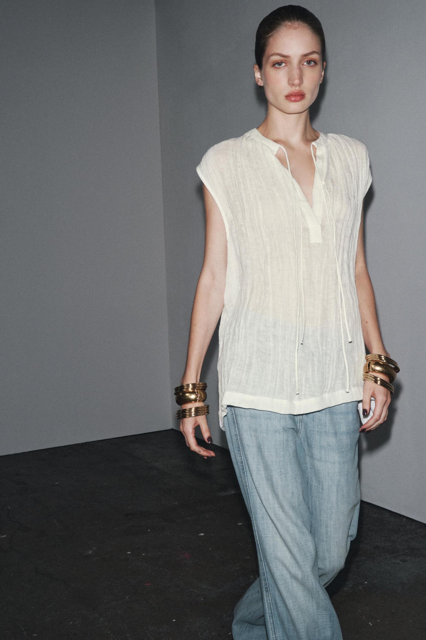 ZW COLLECTION LINEN BLOUSE WITH TIES Product Image