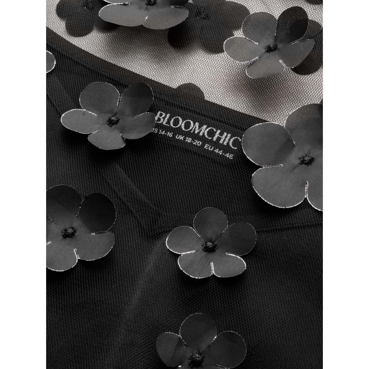 Plus Size Two-Piece Appliques Mesh Shawl Split Hem Dress Black Women Cocktail Texture Round Neck Short sleeve Curvy BloomChic 30/6X Product Image