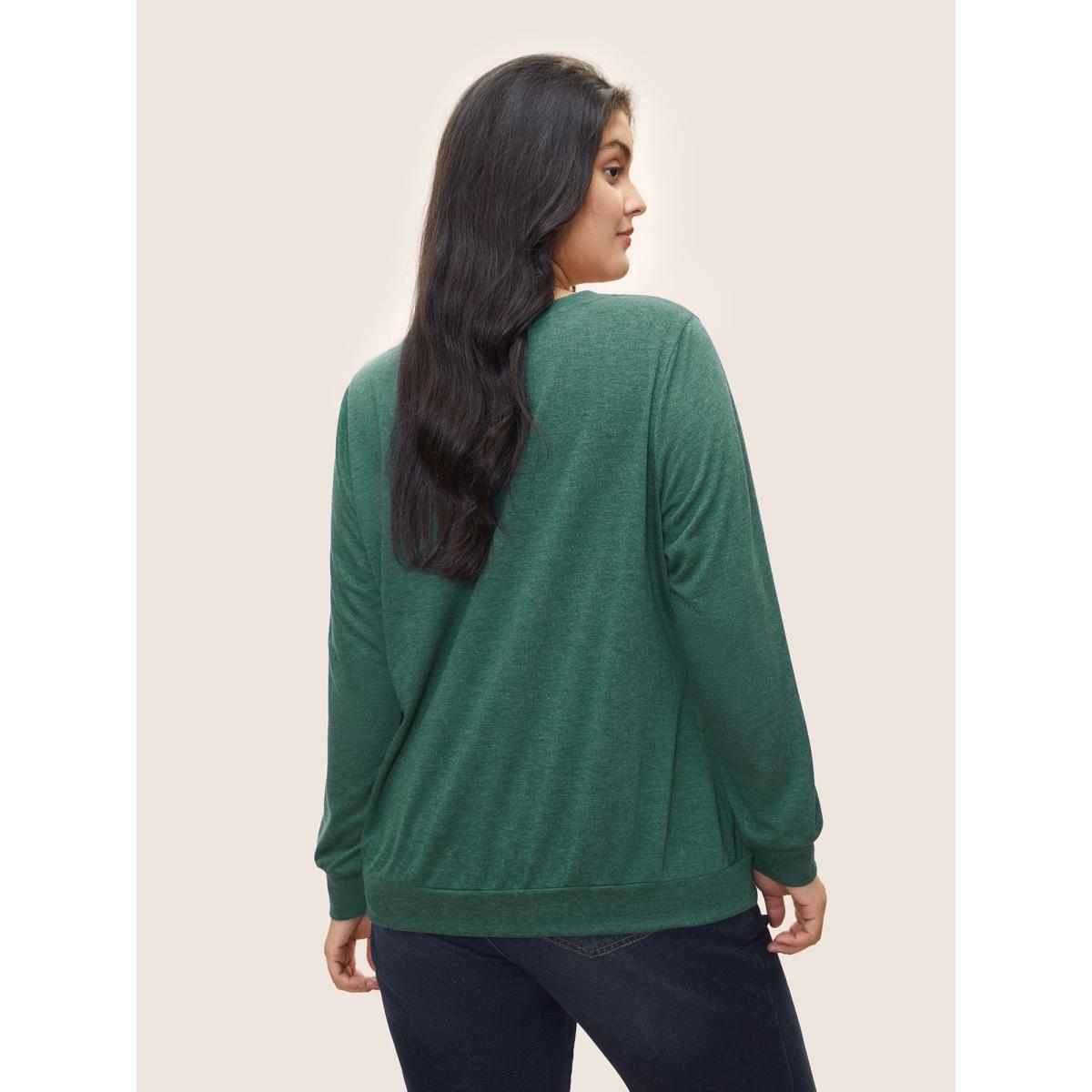 Plus Size Floral Print Heather Patched Pocket Sweatshirt Women Green Casual Non Round Neck Everyday Sweatshirts BloomChic 30/6X Product Image