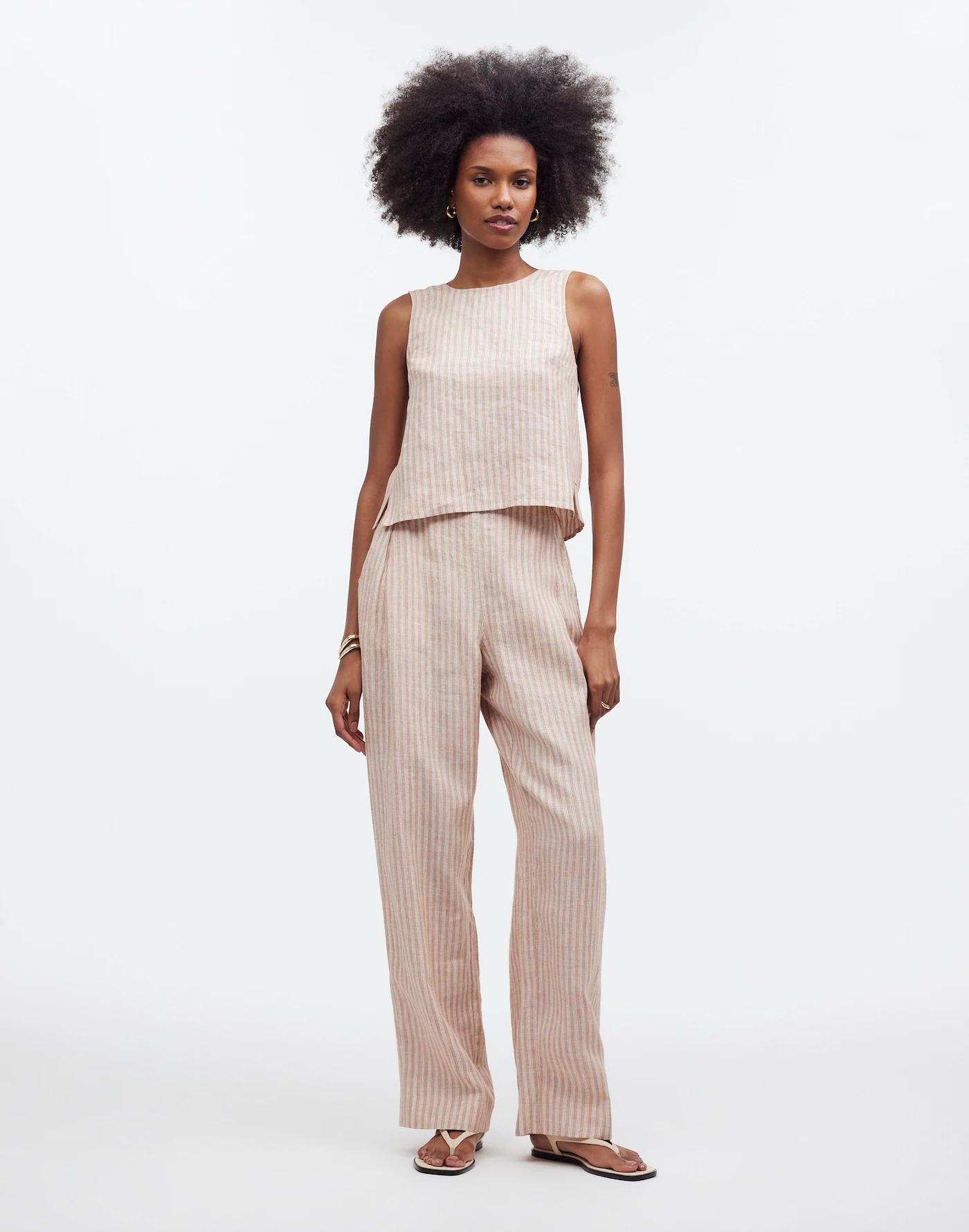 Tie-Back Scoopneck Top in 100% Linen Product Image