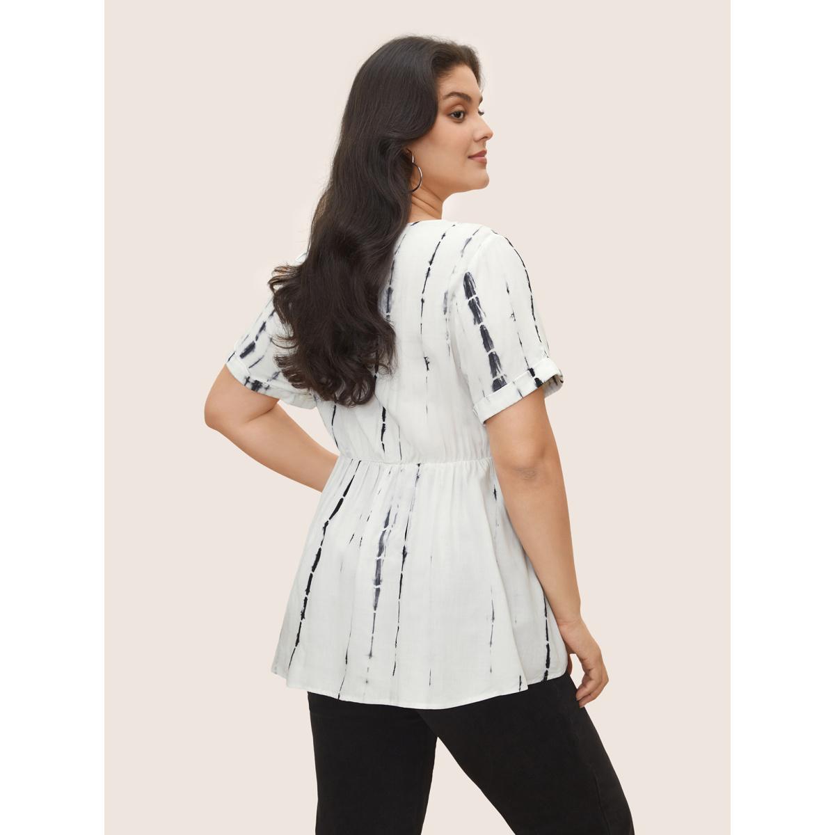 Plus Size Black Round Neck Tie Dye Button Detail Blouse Women Casual Short sleeve Round Neck Everyday Blouses BloomChic 14-16/1X Product Image