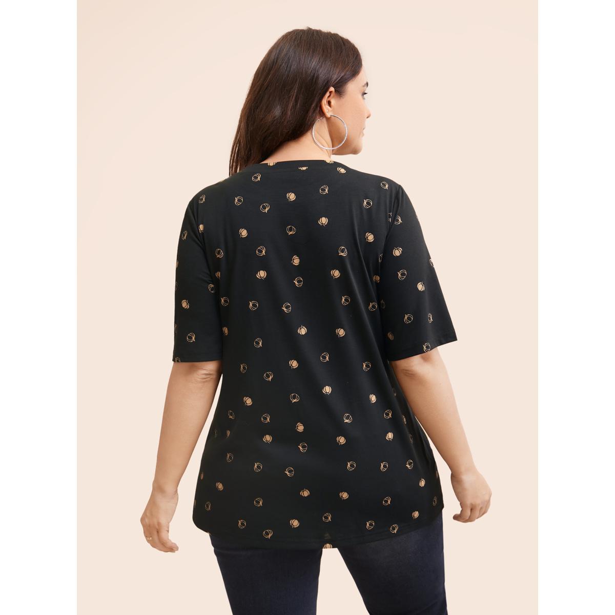 Plus Size Halloween Pumpkin Print Crew Neck T-shirt Black Women Casual Printed Graphic-Halloween Round Neck Festival-Halloween T-shirts BloomChic 28/5X Product Image