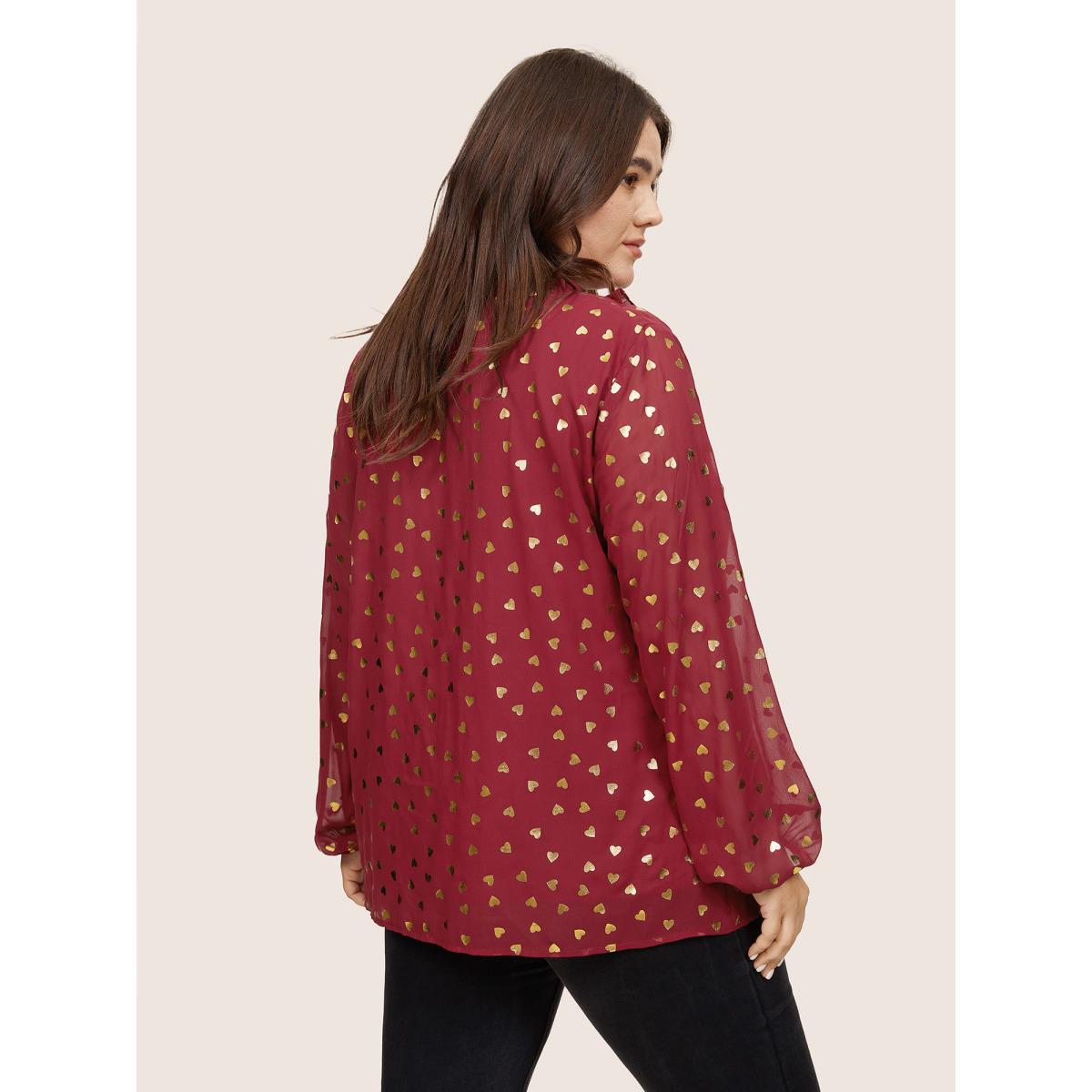 Plus Size Scarlet Glitter Heart Flutters Lantern Sleeve Blouse Women Glamour Long Sleeve V-neck Dailywear Blouses BloomChic 10/M Product Image