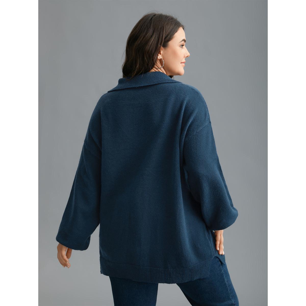 Plus Size Supersoft Essentials Shirt Collar Pockets Knit Cardigan Aegean Women Casual Loose Long Sleeve Everyday Cardigans BloomChic 28/5X Product Image