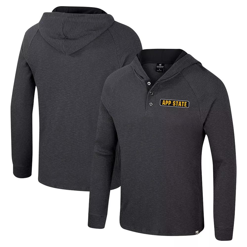 Men's Colosseum Charcoal Appalachian State Mountaineers Dujour Ralgan Long Sleeve Henley Hoodie T-Shirt,  Product Image