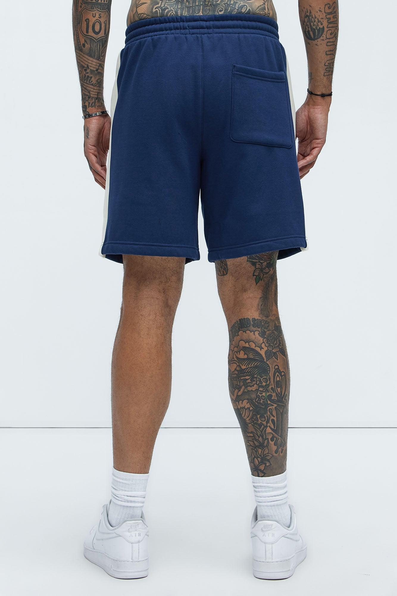 Tyson Oversized Heavyweight Striped Shorts - Navy Product Image