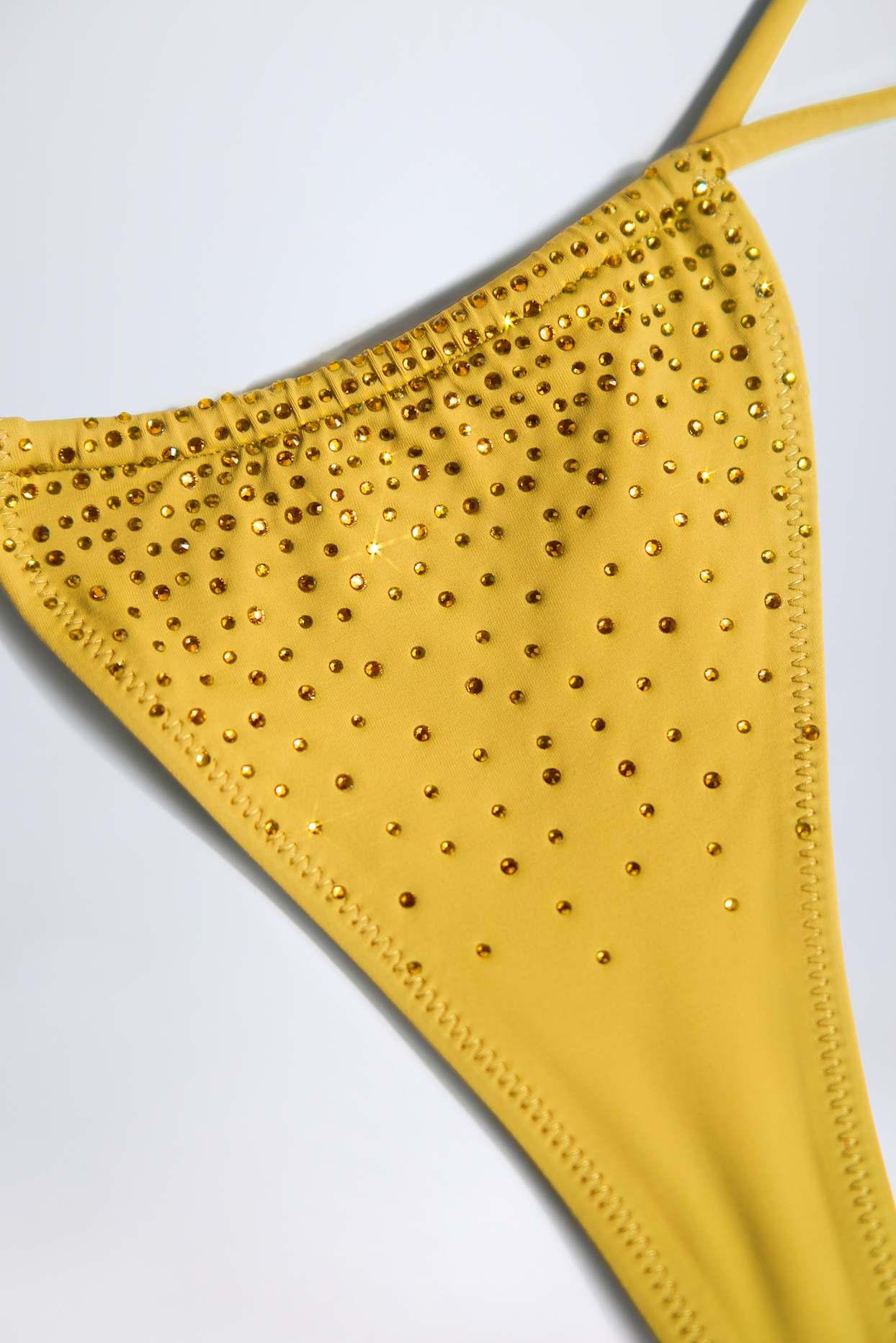 Embellished Triangle Bikini Top in Golden Yellow Product Image