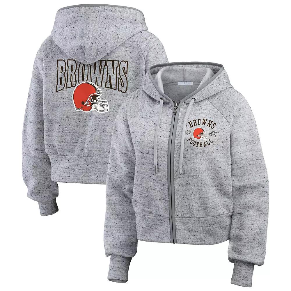 Women's WEAR by Erin Andrews Heather Gray Cleveland Browns Speckled Fleece Cropped Full-Zip Hoodie,  Product Image