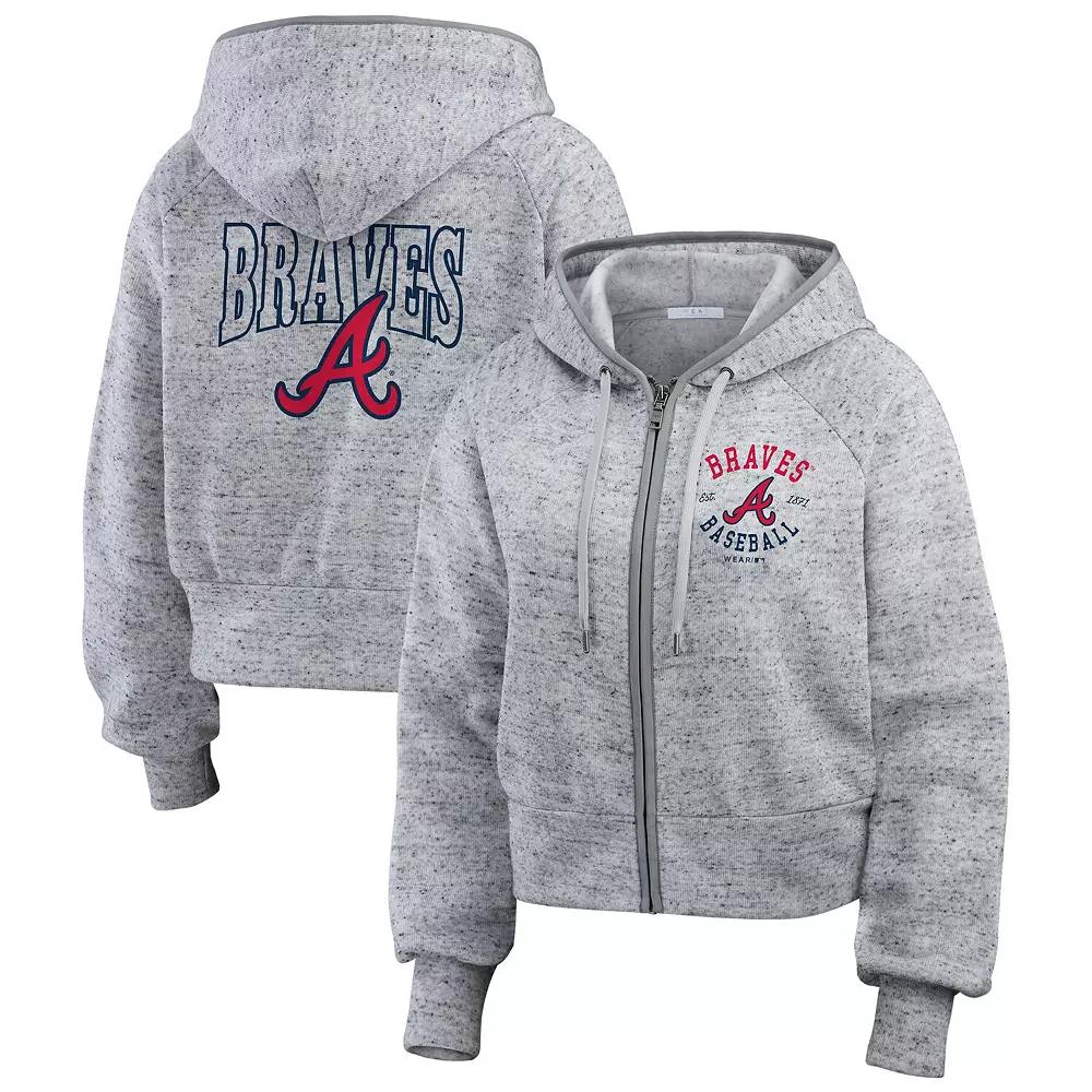 Women's WEAR by Erin Andrews Heather Gray Atlanta Braves Speckled Fleece Cropped Full-Zip Hoodie,  Product Image