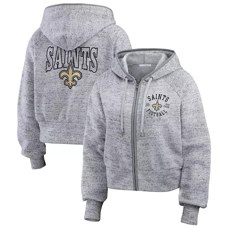 Women's WEAR by Erin Andrews  Heather Gray New Orleans Saints Speckled Fleece Cropped Full-Zip Hoodie, Size: 2XL, Grey Product Image