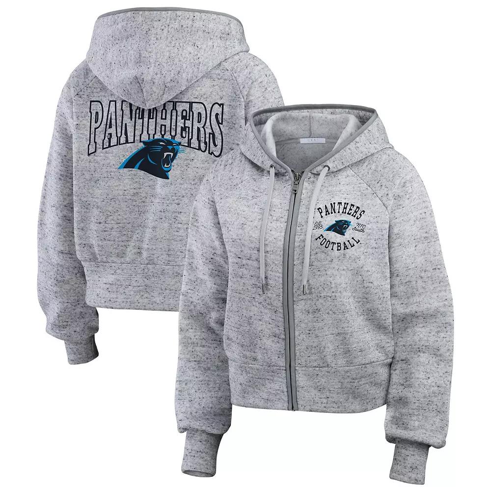 Women's WEAR by Erin Andrews Heather Gray Carolina Panthers Speckled Fleece Cropped Full-Zip Hoodie,  Product Image