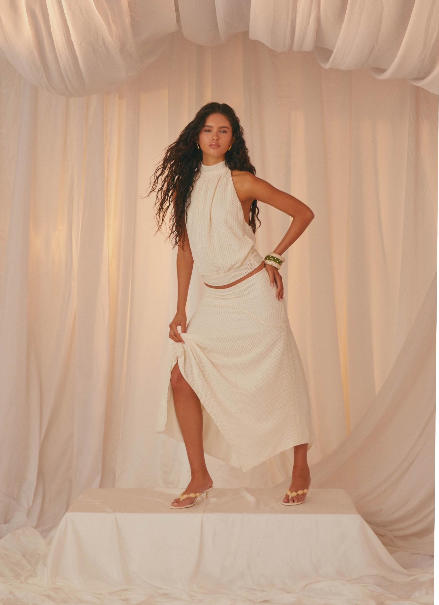 Evaden Low Rise Midi Skirt - Ivory Product Image