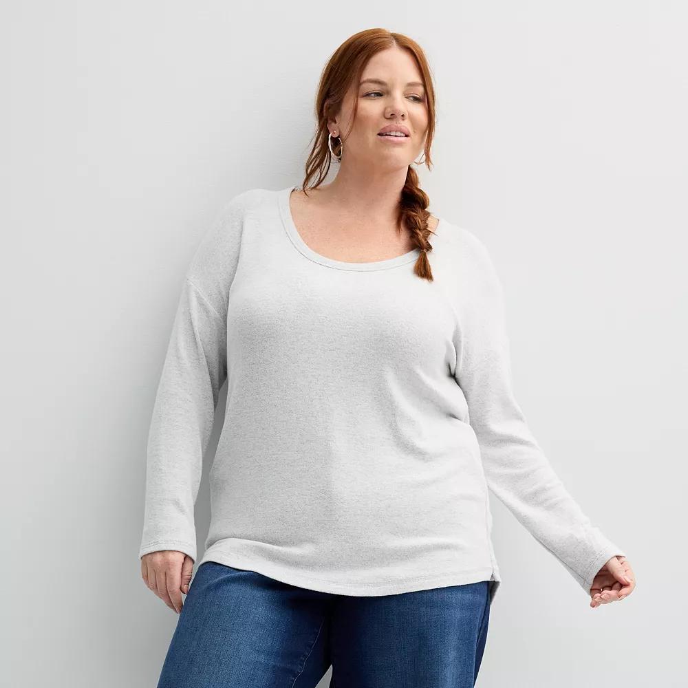 Plus Size Sonoma Goods For Life® Long Sleeve Scoopneck Pullover, Women's, Size: 1XL, Grey Product Image