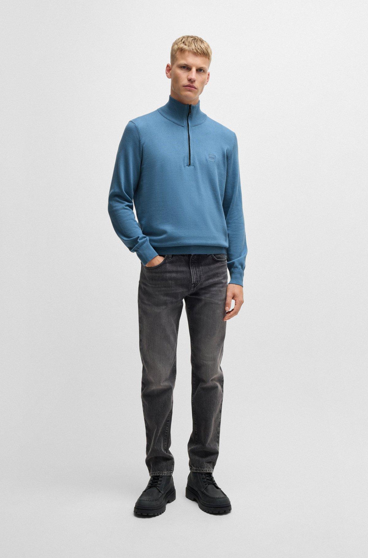 Logo-patch zip-neck sweater in cotton and cashmere Product Image
