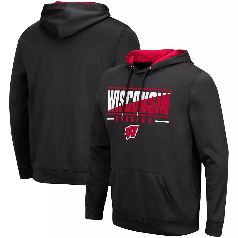 Men's Colosseum Black Wisconsin Badgers Slash Stack 2.0 Pullover Hoodie,  Product Image